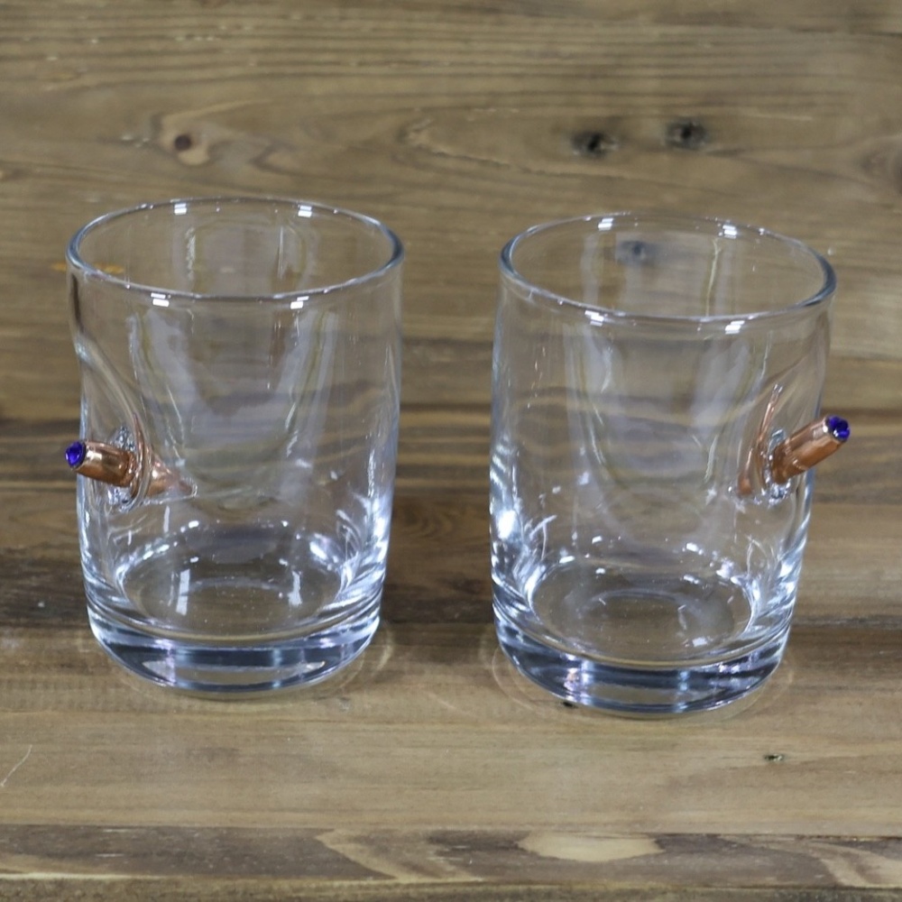 Rocks Glass with Real .308 Bullet - 8 Oz Made in the USA Set of 2